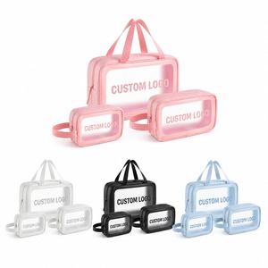 Custom Logo Transparent Window Cosmetic <b>Bag</b> 3 Pieces <b>Clear</b> Toiletry Pouch Zip <b>Travel</b> Wash Kit Makeup Case 4 Colors Wholesale - Product Image 1