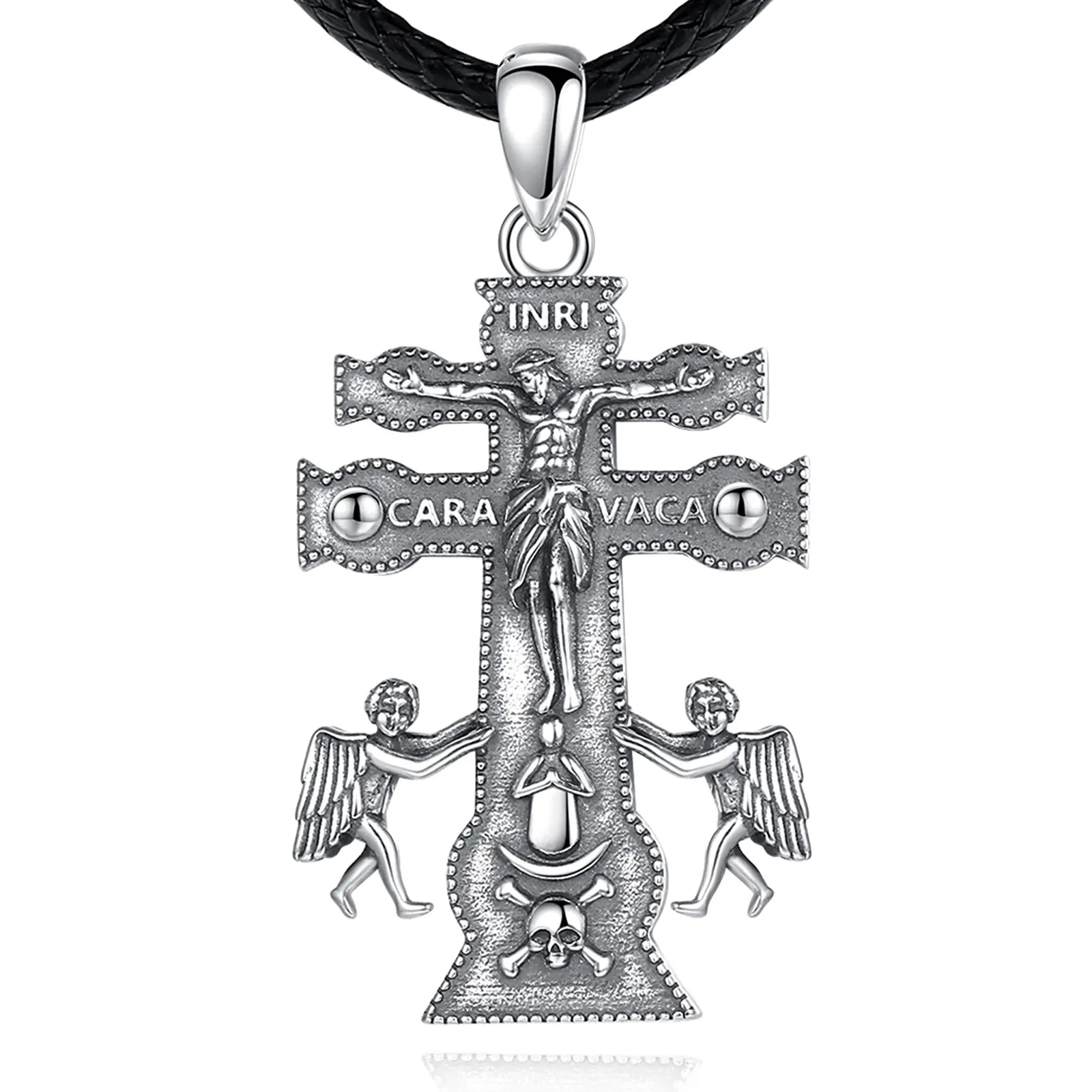 Merryshine 925 sterling silver faith gothic jewelry christian jesus crucifix caravaca cross pendant necklace