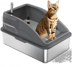 Extra Grande Aprofundamento Semi-Fechado Aço Inoxidável Litter Caixa Fácil Limpar Cat WC para Cães Cat Acessórios - Product Image 1
