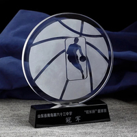 Trophée de tournoi de basketball, football, golf, en verre gravé, design le moins cher, prix de championnat sportif MVP avec base noire