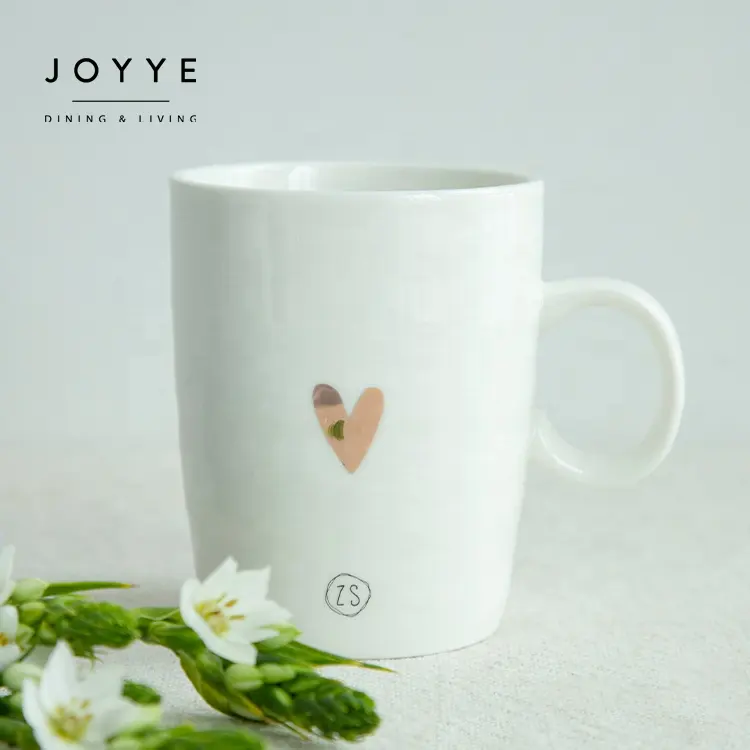 White Ceramic Mug Joyye Stock White Ceramic Mug Love Heart Fired Decal Design Coffee Cup With Handle Ceramic Mugs