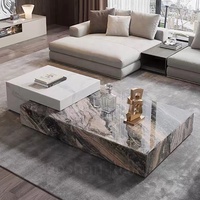 Ensemble de tables basses en marbre décoratives extensibles modernes de luxe personnalisées, pierre naturelle, style nordique, mobilier de salon d'hôtel