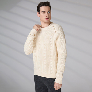 Wholesale Winter Fisherman <b>Pullover</b> Casual Textured <b>Jumper</b> Men's 100% Cotton Cable Knit Crew Neck Sweater - Product Image 1