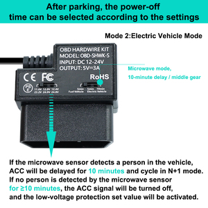 माइक्रोवेव रडार मोशन सेंसर 24 एच पार्किंग मोड 12 वी 24 एच पार्किंग मोड 12 वी 24 वी से 5 वी 3 ए यूएसबी हार्डवायर किट स्टेप-डाउन लाइन - Product Image 2
