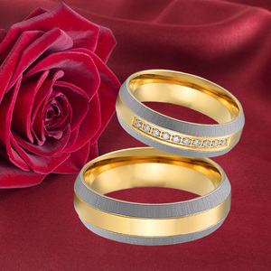 Anillos de Compromiso Titanfitz Clásicos de Dos Tonos, Chapados en Oro de 18K, Acero Inoxidable 316L con Circonita, para Hombres, Mujeres, Unisex, Diseño para Parejas - Product Image 2