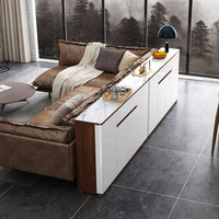 Buffet moderne de luxe italien en pierre frittée, portes en MDF blanc brillant, finition noyer, pour salle à manger et salon