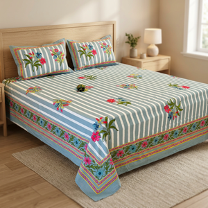 Hot Selling Cotton <b>Bed</b> <b>Cover</b> Set Discharge Printed Pillow <b>Covers</b> Jaipur Style Bedding Set for Wholesale Price - Product Image 2