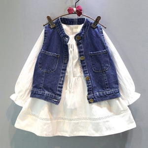 Envío Gratis Nuevo al por Mayor Conjuntos de Ropa para Niñas de Manga Larga de Mezclilla Sólida Dulce para Otoño Poliéster/Algodón 2-6 Años Fabricante Chino - Product Image 1