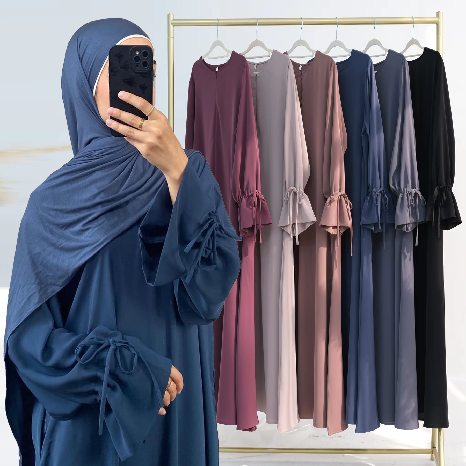 Muslim Women's Solid Color Abaya - Zipper Front Islamic Dress & Kaftan For Eid, Ramadan, Daily Wear - View #4