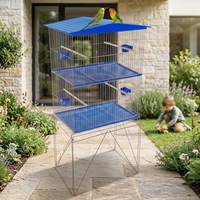 Volière multi-niveaux surélevée pliable avec support en fer, plateau en plastique facile à nettoyer, cloison amovible, habitat pour petits animaux