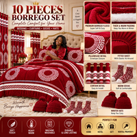 Lot de 10 pièces en polaire Borrego, ensemble de literie d'hiver très chaud et épais, taille King, avec rideaux, drap-housse et taies d'oreiller