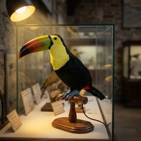 Sculpture d'oiseau toucan animatronique réaliste, décoration de parc à thème tropical intérieur, statue de toucan en mousse pour exposition intérieure