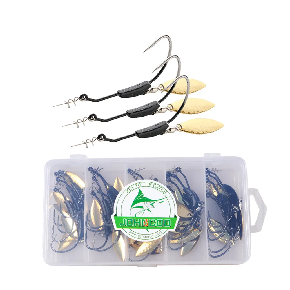 JOHNCOO 25 teile/schachtel gewichtete Swimbait-Haken 2g-9g Feder kurbel haken Jig Head Hook mit silbernem oder goldenem Under spin Twist Lock