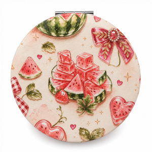 Miroir compact double face à thème pastèque mignon avec décoration liquide 3D scintillante, miroir de maquillage rond portable double face - Product Image 3