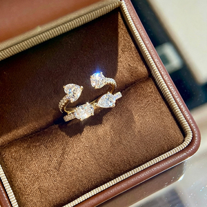 อาซูโอ 18K ทองคำแท้สีเหลืองประดับเพชรที่ปลูกในห้องปฏิบัติการ แหวนเปิดรูปทรงลูกแพร์สุดหรูสำหรับงานแต่งงานของผู้หญิง เครื่องประดับแฟชั่นคุณภาพสูง - Product Image 4