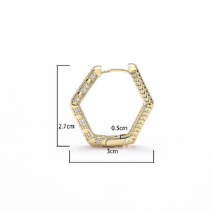 Hexagonal Clip-On <b>Earrings</b> Gold Silver Rose Gold Channel Setting Zirconia Everyday Wear - Product Image 5