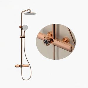 Set <span class=keywords><strong>Doccia</strong></span> Termostatico in Ottone Lucido Dorato, Lussuoso Miscelatore a Parete con Getto a Pioggia e Spray Delicato, Moderno per Hotel - Product Image 3
