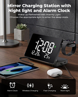 Adaptateur secteur multi-ports innovant avec horloge de bureau à LED miroir, chargeur USB-C rapide rétractable 45W avec veilleuse