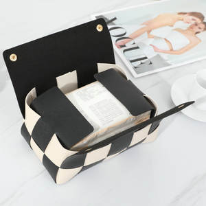 Boîte à mouchoirs en cuir à carreaux noir et blanc, sur mesure, imperméable, multi-usages, faite à la main pour la maison, le salon, la chambre à coucher - Product Image 4