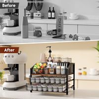Organizador de Barra de Café, Soporte para Cápsulas K-Cup de Metal y Madera con Almacenamiento para Cápsulas de Café, Tazas de Sirope y Agitadores