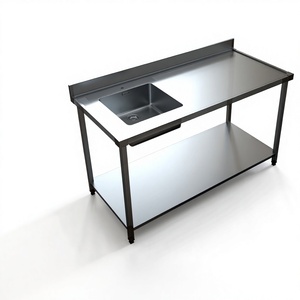 Heavy Duty Stainless Steel Kitchen <b>Work</b> <b>Table</b> with Single/Double Sink and Storage Shelf <b>for</b> Restaurant Prep - Product Image 1