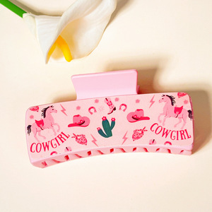 Pinza de Pelo Rectangular de Piel Sintética con Estampado Vaquero del Oeste, Accesorio de Moda para el Cabello - Product Image 5