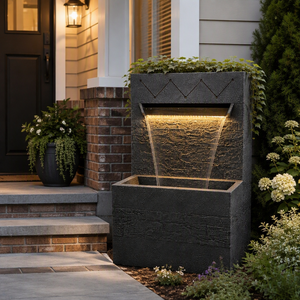 Fuente de Agua de 5 Niveles de Resina Impermeable, Diseño Artesanal Ecológico de Fibra de Vidrio para Jardín de Rocas y Decoración Exterior - Product Image 5
