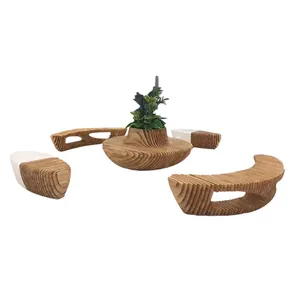 Wood Fiberglass Planter Bench Seat Island Round Chair With Backrest Waiting Furniture Group