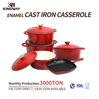 Lot de 9 ustensiles de cuisson en fonte émaillée rouge – Batteries de cuisine en fonte émaillée