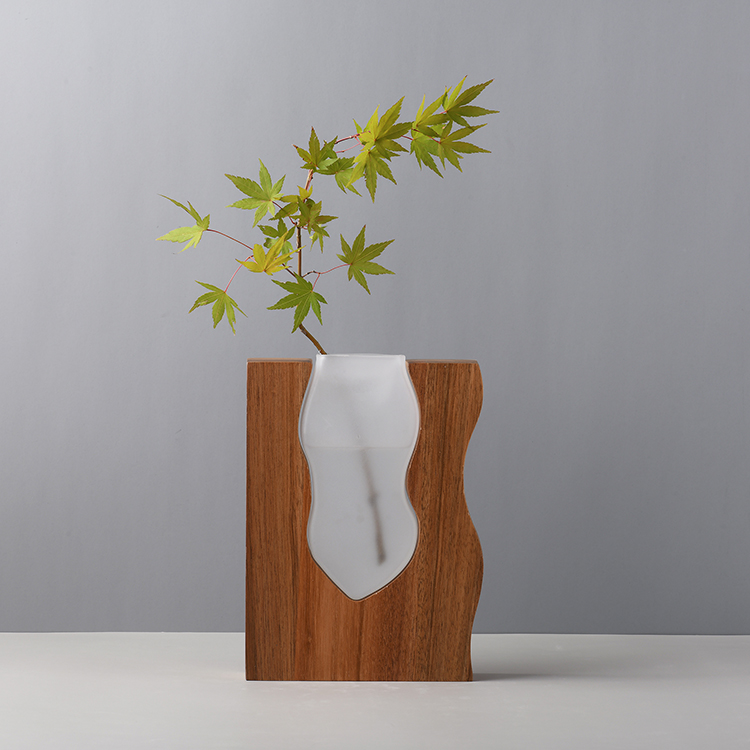 Vasen für Wohnkultur Blume, Glasvase im japanischen Stil mit perfekter Kunst kombination aus Holz und Glas