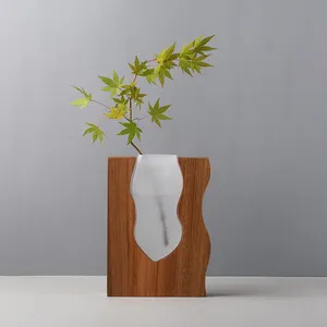 Vases for Home Decor Flower, Japanese style glass vase with perfect artistry combination of wood and glass