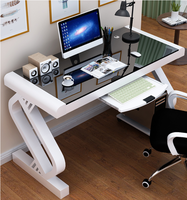 Bureau d'ordinateur simple AILICHEN avec plateau pour clavier, bureau d'écriture en verre trempé, matériau métallique durable