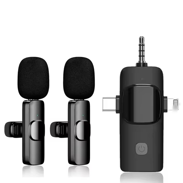 K15 Portable 2.4Ghz Wireless Lavalier Microphone Noise Reduction HD Radio Recording Outdoor Interview 3 in 1 Live Microphone