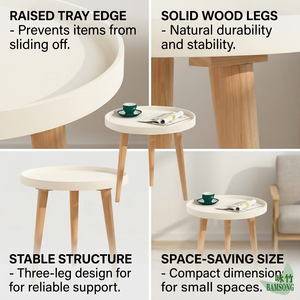 Table d'appoint avec étagère de rangement, couleur crème, plateau surélevé antidérapant, style minimaliste du milieu du siècle, table basse pour canapé, pour le rangement et la décoration - Product Image 2