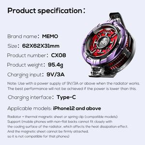 MEMO CX08 Phone <b>Cooler</b> <b>Fan</b> AI Temperature Regulation Can Freeze 2 Modes RGB Light Phone <b>Cooler</b> for Gaming IOS Android - Product Image 6