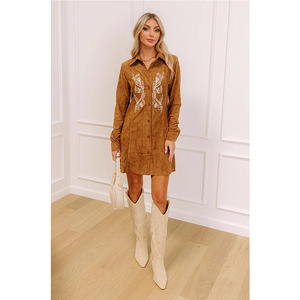 western dress fall Plus Size Western Plaid Balloon Sleeves Boutique Fall Fashion Dress main image 1