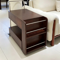 Table d'appoint mobile rétractable pour canapé avec étagères de rangement coulissantes, chariot de rangement multifonctionnel pour salon avec tiroirs