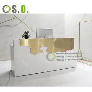 Escritorio de recepción de oficina moderno de calidad superior Mostrador de textura de mármol de lujo Mesa de mostrador de pago de madera - Product Image 6