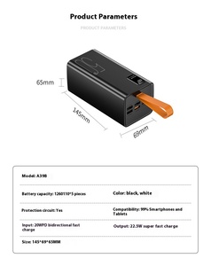 พาวเวอร์แบงค์พกพา 50000mAh หน้าจอ LED 4 พอร์ต USB 22.5W PD USB C 10W Micro USB OEM ความจุขนาดใหญ่ ชาร์จเร็ว 18W/20W Output Backup - Product Image 6