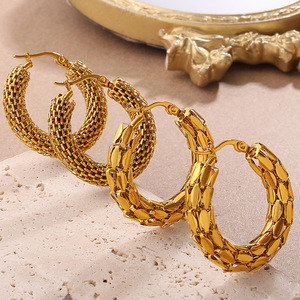 Pendientes de Aro Geométricos de Aleación de Zinc y Acero Inoxidable con Diseño Irregular, Joyería de Moda - Product Image 3