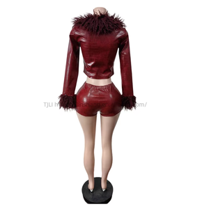 Nuevo Conjunto de 2 Piezas de Moda para Mujer, Top de Manga Larga y Pantalones Cortos Elásticos con Estampado de Serpiente, en Piel Sintética PU - Product Image 5