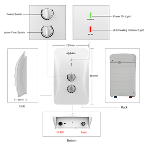 Chauffe-eau sans réservoir à commande par bouton simple 5500W, boîtier en plastique blanc, préférence conservatrice - Product Image 6