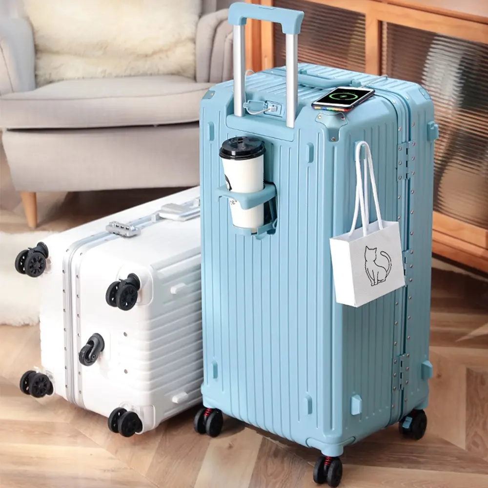 La bolsa de equipaje acolchada multifuncional más grande, equipaje de aluminio de 20 "con portavasos, marco de aluminio, Maleta de equipo duro