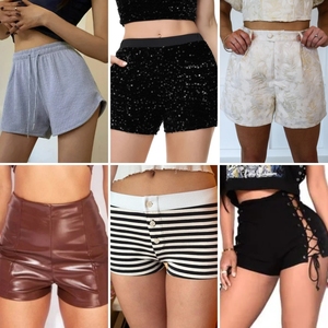Liquidación: Nuevos <span class=keywords><strong>shorts</strong></span> de <span class=keywords><strong>mujer</strong></span> vintage de corte regular, de cintura alta, estilo casual, con cintura elástica, para playa, de marcas y telas variadas, en stock. - Product Image 6