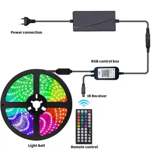 Strip Led multiwarna 12v, pengontrol musik RGB Bluetooth inframerah 44 kunci dapat disesuaikan Strip lampu fleksibel