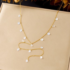 Gold Plated Stainless Steel Tassel Chain Teardrop Necklace Daily Wear Fashion Jewelry - Product Image 1
