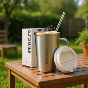 Hipdeer Glam Stainless Steel Tumbler 380ml Double Wall Vacuum Insulated Lid Straw Handle Portable Travel <b>Coffee</b> Mug 6-12 Hours - Product Image 2