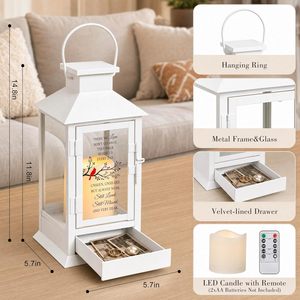 Lanterne funéraire rustique en bois avec tiroir, cadeau de commémoration pour la perte d'un être cher, porte-bougie funéraire - Product Image 2