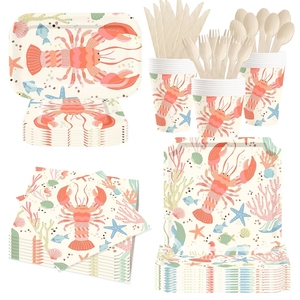 DAMAI Artículos para Fiesta de Cangrejos de Río, Platos de Papel Ovalados Grandes Desechables para Cangrejos de Río, Juego de Vajilla Roja para Baby Shower - Product Image 5