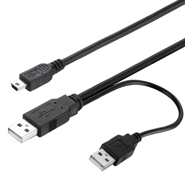 Bochara 2 in 1 USB2.0 Type a Male to Mini 5Pin Male Data Cable With Power Cable Y Splitter for HDD MP3 MP4 Camera